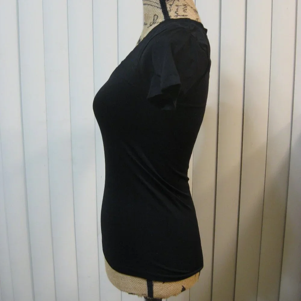 NWT Bebe black tee t shirt top petite small P S_3